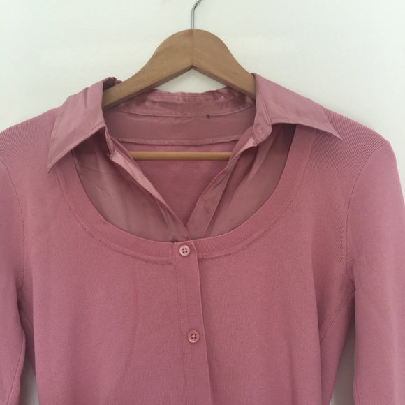 Dusty pink top | collar button | tie waist | work - Picture 5 of 6